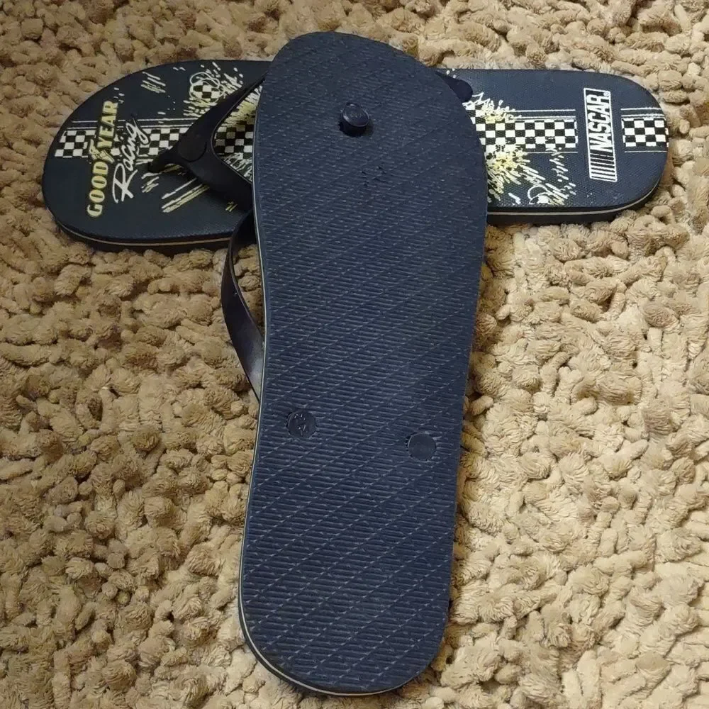 New Men's Size 13/14 Goodyear Racing‎ Nascar Navy Yellow Black White Flip Flops